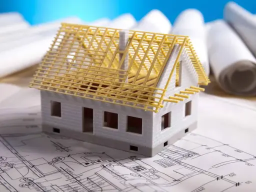 Model domu na planach budowlanych, zastanawiasz się, ile kosztuje adaptacja projektu?
