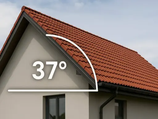 Jak obliczyć spadek dachu? Na zdjęciu widać dachówkę ceramiczną i oznaczenie 37 stopni, co pomaga w określeniu nachylenia.