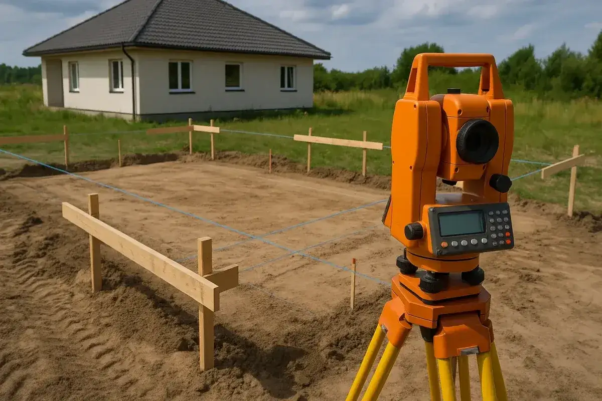 Geodeta przygotowuje teren pod budowę domu. Sprawdza, ile kosztuje geodeta, by rozpocząć prace.
